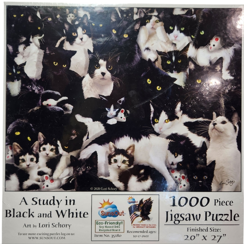 NEW! SunsOut A Study in Black & White Cat by Lori Schory Puzzle 1000 Pieces